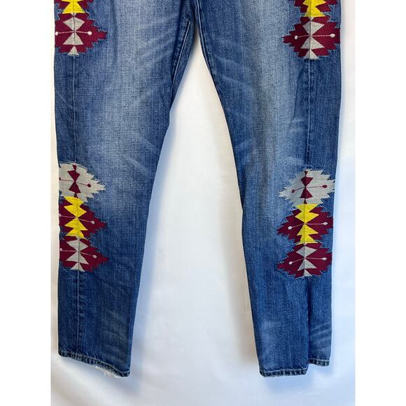 Vintage Miss Me Women 28 Blue Boyfriend Embroidered Button Fly Hippie Boho Jeans - Picture 11 of 12